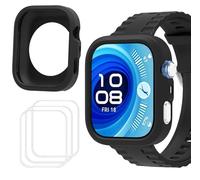 GIOPUEY Funda Compatible con Huawei Watch Fit 4 Pro, Carcasas con 3 Pack Protector Pantalla, Suave TPU Silicona Case Cover Protectora - Black