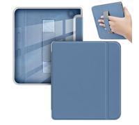 GIOPUEY Funda Compatible con Kobo Libra Colour/Kobo Libra 2, Flip Piel Carcasas, con Correa de Mano, Carcasa Trasera Transparente de PC TPU - Navy Blue