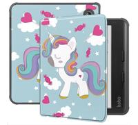 GIOPUEY Funda Compatible con Kobo Libra Colour, Piel Carcasas, PU Piel + Suave TPU Case, Auto Sleep/Wake, Protección 360° Cover - Unicornio