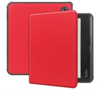 GIOPUEY Funda Compatible con Kobo Libra Colour, Piel Carcasas, PU Piel + Suave TPU Case, Auto Sleep/Wake, Protección 360° Cover - Rojo