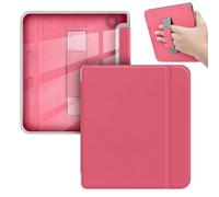 GIOPUEY Funda Compatible con Tolino Vision Color/Vision 6, Flip Piel Carcasas, con Correa de Mano, Carcasa Trasera Transparente de PC TPU - Rose Red