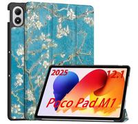 GIOPUEY Funda Compatible con Xiaomi Poco Pad M1 12.1 2025, Piel Carcasas, Plegable Funda con Soporte, Protección 360° - Flor de Albaricoque