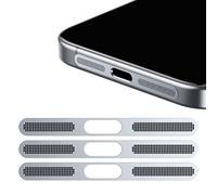 GIOPUEY Mesh Anti Dust Metal Sticker for iPhone 14 Pro, 3 Pack Integrated Protective Speaker and Charging Port - Silver