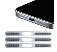 GIOPUEY Mesh Anti Dust Metal Sticker for iPhone 16, 3 Pack Integrated Protective Speaker and Charging Port - Silver