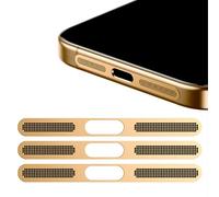 GIOPUEY Mesh Anti Dust Metal Sticker for iPhone 16 Pro MAX, 3 Pack Integrated Protective Speaker and Charging Port - Gold