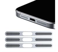 GIOPUEY Mesh Anti Dust Metal Sticker for iPhone 16 Pro MAX, 3 Pack Integrated Protective Speaker and Charging Port - Silver