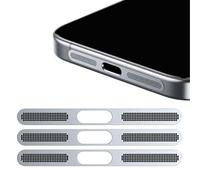GIOPUEY Mesh Anti Dust Metal Sticker for iPhone 17, 3 Pack Integrated Protective Speaker and Charging Port - Silver
