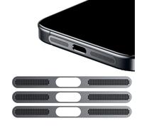 GIOPUEY Mesh Anti Dust Metal Sticker for iPhone 17, 3 Pack Integrated Protective Speaker and Charging Port - Black