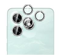 GIOPUEY [Protección Integral Protector de Lente de Cámara Compatible con Honor X5C Plus, [Doble Protección] Metal + Vidrio Templado, Protector de Cámara - Silver Bling Diamond