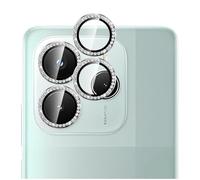 GIOPUEY [Protección Integral Protector de Lente de Cámara Compatible con Redmi Note 14 5G, [Doble Protección] Metal + Vidrio Templado, Protector de Cámara - Silver Diamond Bling