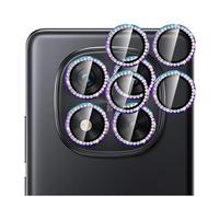 GIOPUEY [Protección Integral Protector de Lente de Cámara Compatible con Redmi Note 14 Pro 5G, [Doble Protección] Metal + Vidrio Templado, Protector de Cámara - Colorful Diamond Bling