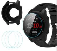 GIOPUEY Silicona Funda para Garmin Forerunner 255/265, con 3 Pack Protector Pantalla, Suave TPU Silicona Case Cover Protectora, Garmin Forerunner 255/265 Carcasas - Black