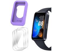 GIOPUEY Silicona Funda para Huawei Band 9/Band 8, con 3 Pack Protector Pantalla, Suave TPU Silicona Case Cover Protectora, Huawei Band 9/Band 8 Carcasas - Purple