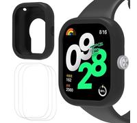 GIOPUEY Silicona Funda para Redmi Watch 4, con 3 Pack Protector Pantalla, Suave TPU Silicona Case Cover Protectora, Redmi Watch 4 Carcasas - Black
