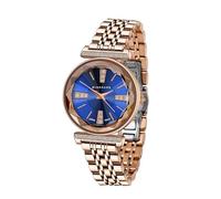 Giordano Elegante reloj de pulsera analógico con tachuelas de diamante para mujer con elegante cristal de corte de diamante y correa de acero inoxidable recubierta de vidrio - GZ-60084, azul, Informal