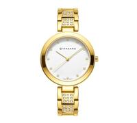 Giordano Eleganza Collection A2037 - Reloj analógico para mujer con variante de color y correa de metal con tachuelas de cristal para complementar tu aspecto, regalo para mujer, Dorado, Correa