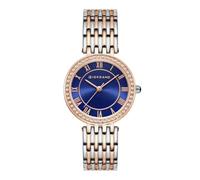 Giordano Eleganza Collection A2083 - Reloj analógico redondo para mujer, diseño de diamantes con correa de metal, resistente al agua, Esfera: azul, correa: oro rosa, Moderno
