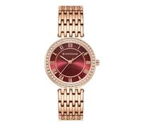 Giordano Eleganza Collection A2083 - Reloj analógico redondo para mujer, diseño de diamantes con correa de metal, resistente al agua, Esfera: granate, correa: oro rosa