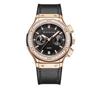 Giordano Reloj analógico de cuarzo con esfera redonda y correa de cuero para mujer, negro, Correa