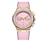 Giordano Reloj analógico de cuarzo con esfera redonda y correa de cuero para mujer, rosa, Correa