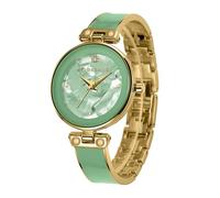 Giordano Reloj analógico de diseño para mujer, esfera redonda brillante y correa de acero inoxidable estilo pulsera, Verde dorado, Lujoso