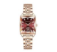 Giordano Reloj analógico para mujer, esfera rectangular, marcadores de hora de cristal y correa de acero inoxidable de oro rosa, rosso, Clásico