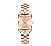 Giordano Reloj analógico para mujer, esfera rectangular, marcadores de hora de cristal y correa de acero inoxidable de oro rosa, oro rosa