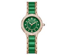 Giordano Reloj de caja de flores para mujer con bisel tachonado de cristal, marcadores de hora de diamante y correa de acero inoxidable de doble tono, verde, Elegante