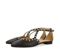 GIOSEPPO Bailarinas DE Piel Color Negro con Punta Fina Y Detalle DE TACHAS para Mujer Garcon