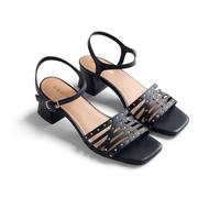 Gioseppo BAIS - Sandalias de Piel con Tacón de Bloque para Mujer, Comodidad y Estilo, Detalle de Tachas y Cierre Ajustable en el Tobillo, Color Negro, Talla 41