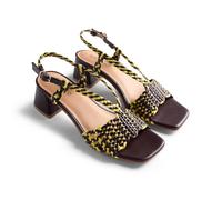 Gioseppo BORONGAN - Sandalias Bicolor Trenzadas a Mano de Piel para Mujer, Tacón Tipo Bloque de 4,5 cm, Correa Ajustable en el Tobillo, Planta Acolchada, Color Amarillo, Talla 35