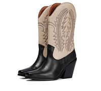 GIOSEPPO Bota Tipo Cowboy en Piel Negro y Off-White con Detalle de Bordado para Mujer herlev