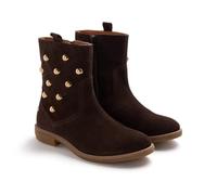 GIOSEPPO Botin para niñas color Chocolate en piel con detalle tachas dorada estilo cowboy. Punta redonda y cierre cremallera. Con suela de caucho TPR con altura 2,3 cm y plantilla acolchada.