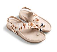 Gioseppo CHACAS - Sandalias de Piel con Estampado de Vaca y Anillo con Joya, Correa Ajustable, Planta Anatómica de Piel en Acabado Serraje, Tacón Plano, Talla 39