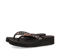 GIOSEPPO Chanclas Negras de cuña con Detalle de pedrería Multicolor para Mujer destord