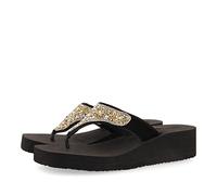 GIOSEPPO Chanclas Negras de cuña con Detalle de pedrería Multicolor para Mujer dontreix