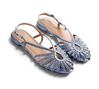 Gioseppo Hingham - Sandalias Cangrejeras de Piel Trenzada Hechas a Mano con Acabado Metalizado, Punta Ovalada, Cierre Ajustable en el Tobillo y Suela Flexible de Caucho, Color Azul, Talla 40