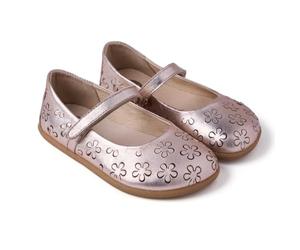 Gioseppo IRIGA - Bailarinas de Piel Calada con Flores para Bebé, Cierre Ajustable, Suela Flexible de Caucho, Puntera Amplia, Corte de Piel, Color Oro, Talla 30