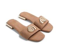 Gioseppo JALPAN - Sandalias Planas de Piel con Detalle de Joya en Acabado Oro para Mujer, Comodidad y Estilo, Talón Abierto, Color Cuero, Talla 41