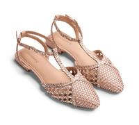 GIOSEPPO JHELUM - Bailarinas de Piel Trenzada para Mujer con Acentos Metalizados, Cierre Ajustable en el Tobillo, Suela Flexible de TPR, Puntera Afilada, Color Nude, Talla 36