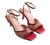 Gioseppo KAJIADO - Sandalias de Tacón de Piel Trenzada con Abalorios para Mujer, Cierre Ajustable en Tobillo y Planta Acolchada, Tacón Fino de 6,5 cm, Color Rojo, Talla 41