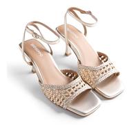 Gioseppo KAJIADO - Sandalias de Tacón de Piel Trenzada con Abalorios para Mujer, Cierre Ajustable en Tobillo y Planta Acolchada, Tacón Fino de 6,5 cm, Color Platino, Talla 39