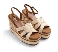 GIOSEPPO KARATINA - Sandalias con Trenzado de Rafia y Cuña Bordada, Comodidad y Estilo, Cierre Ajustable en el Tobillo, Color Marrón, Talla 41