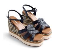 Gioseppo KARATINA - Sandalias con Trenzado de Rafia y Cuña Bordada, Comodidad y Estilo, Cierre Ajustable en el Tobillo, Color Negro, Talla 41