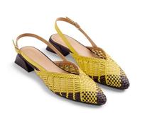 Gioseppo KEHANCHA - Zapatos de Tacón Destalonados de Piel Bicolor Trenzada con Elástico en el Tobillo y Acabado Metalizado, Tacón de 3 cm, Color Amarillo, Talla 37
