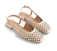 GIOSEPPO KYAKA - Mules de Piel Calada con Tachas para Mujer, Punta Cuadrada, Tacón Metalizado, Suela Flexible de TPR, Planta Acolchada, Color Off-White, Talla 38