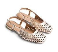 GIOSEPPO KYAKA - Mules de Piel Calada con Tachas para Mujer, Punta Cuadrada, Tacón Metalizado, Suela Flexible de TPR, Planta Acolchada, Color Platino, Talla 36