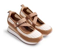 Gioseppo LIPA - Sandalias Abiertas de Piel con Crochet Hecho a Mano y Cuña Forrada Estilo Rafia, Altura Cuña 5,5 cm, Cierre Ajustable en el Empeine, Color Off-White, Talla 36