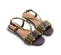 GIOSEPPO LODWAR - Sandalias de Piel Trenzada a Mano con Tacón Metalizado y Correa Ajustable para Mujer, Estilo Casual y Elegante, Color Amarillo, Talla 35