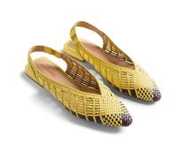 Gioseppo MAGARINI - Mules de Piel Trenzada Bicolor para Mujer con Tacón Metalizado y Tira de Sujeción en el Tobillo, Puntera Afilada, Suela Flexible de TPR, Color Amarillo, Talla 39